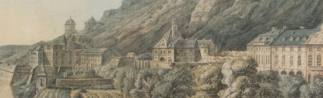 Johann Adam Ackermann Ansicht der Festung Ehrenbreitstein mit Schloss Philippsburg 1799 FDH